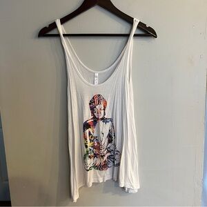 ERICA RAY Women’s White Buddha Graphic Scoop Neck Flowy Tank Top Size XS
